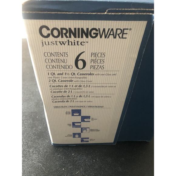 1998 CORNING WARE Just White Casserole 6 Piece Chef Set 6100120 New sealed VTG - Picture 5 of 5
